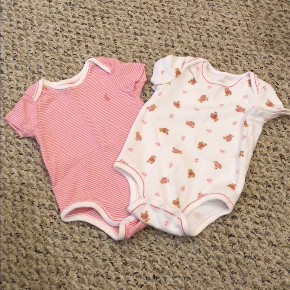 Ralph Lauren Polo Bear Pink and White Bodysuits